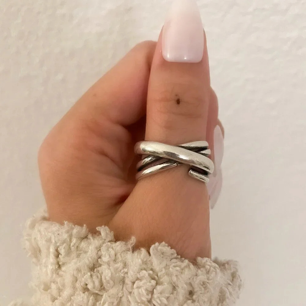 925 Sterling Silver Chunky Wrap Ring Minimalist Thick Bold Ring - Picture 1 of 7